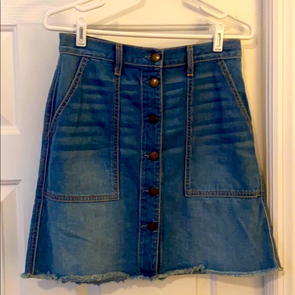 High waisted a line denim skirt